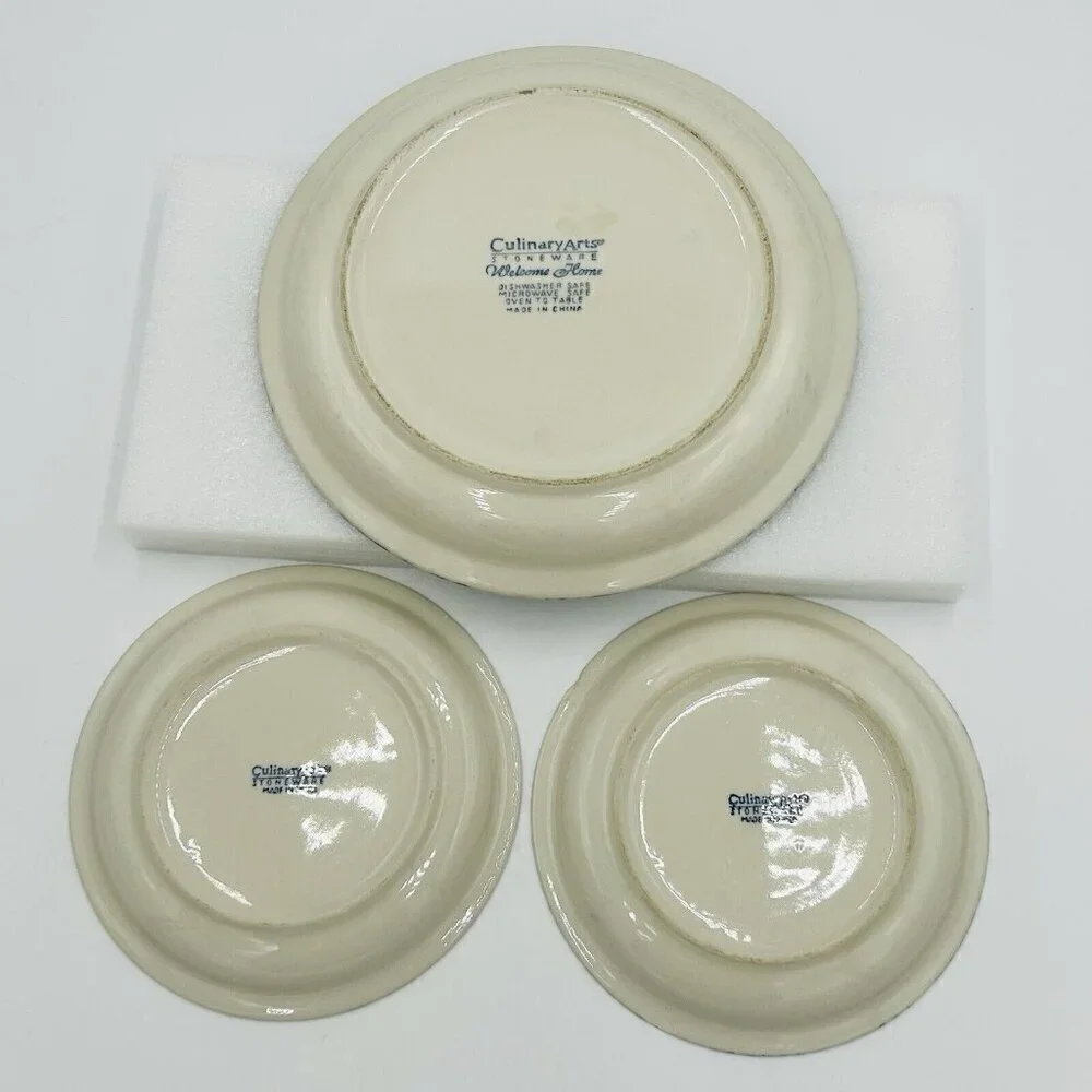 Culinary Arts Stoneware WELCOME HOME Dinner Plate and 2 Salad Plates Vintage